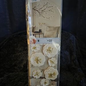 RoomMates 3D Floral Wall Decals White Blossom Branch Peel & Stick NEW
